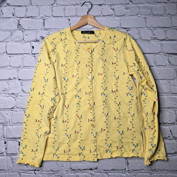 Vintage Denim Co Floral Stitch Embroidered Small Button Crew Neck Cardigan - Picture 1 of 10